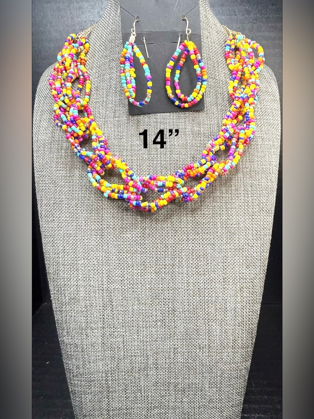 Colorful Multistrand Seed Bead Necklace & Earring Set